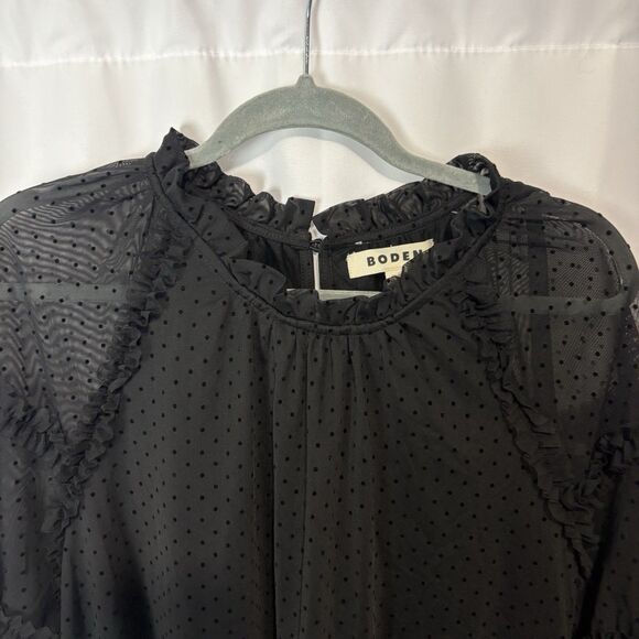 Boden Women’s 16-18 Black Polka Dot Tulle Blouse Sheer Puff Sleeves Whimsigoth - Picture 8 of 12